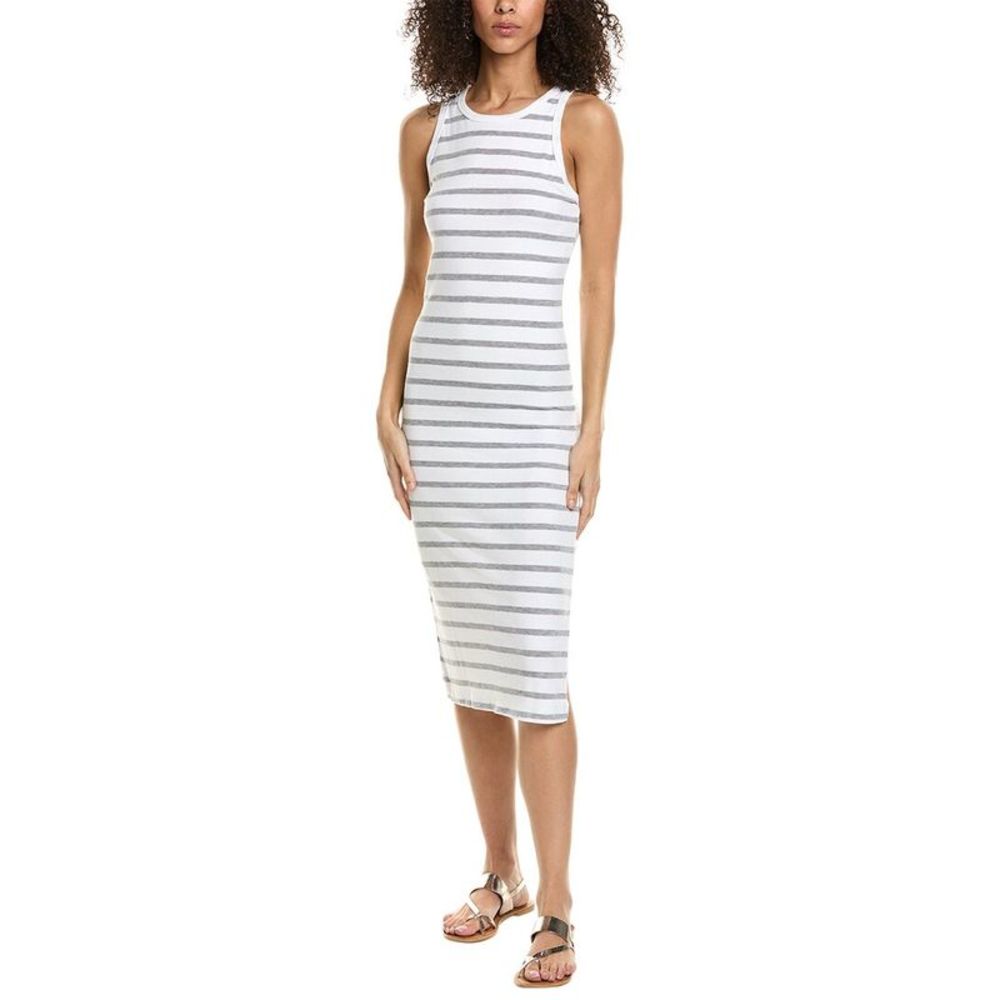 Michael Stars White and Gray Striped Midi Dress